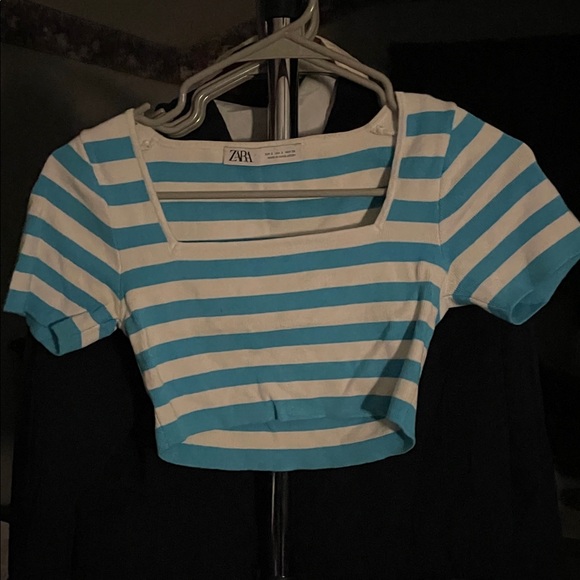 Zara Tops - Zara Striped Blue and White Crop Top